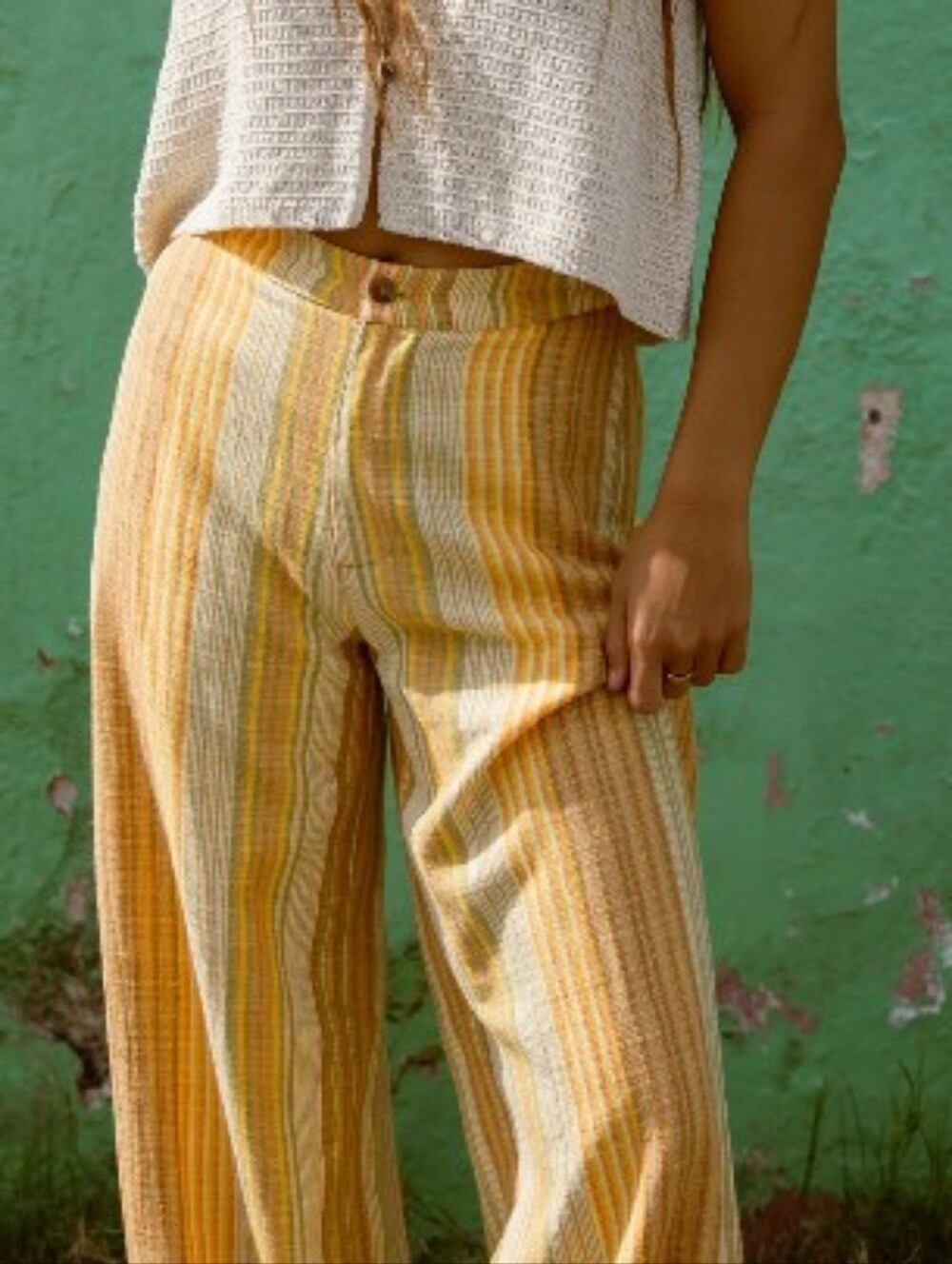 Billabong Yellow Striped Wide-Leg Pants - Picture 3 of 8